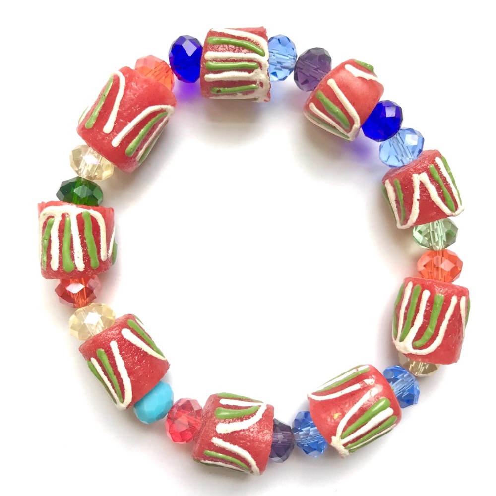 NEW Glass African Bead Bracelet